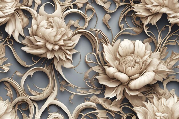 3 d illustration of beautiful floral background with flowers and ornament wallpaper