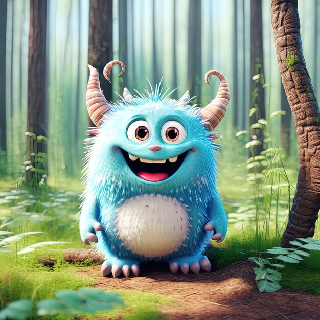 3 d illustration of a cute cartoon monster