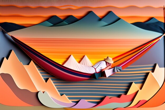 3 d illustration of the mountains with a wooden tent in the morning