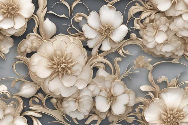 3 d illustration of white floral wallpaper ornament