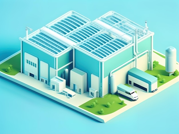 3 d isometric vector illustration of the factory with a solar panel