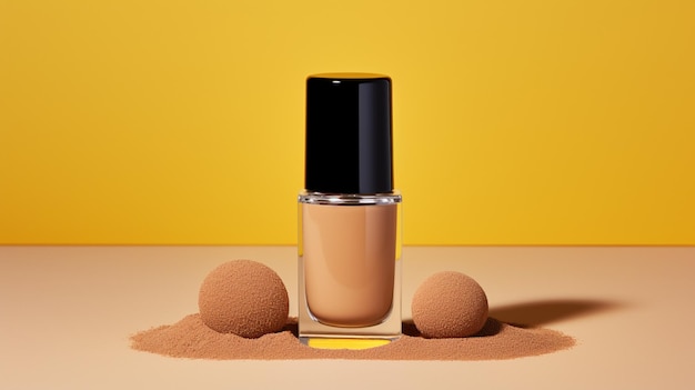 3 d render of cosmetic cream in golden bottle on a brown background