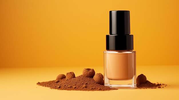 3 d render of cosmetic cream in golden bottle on a brown background