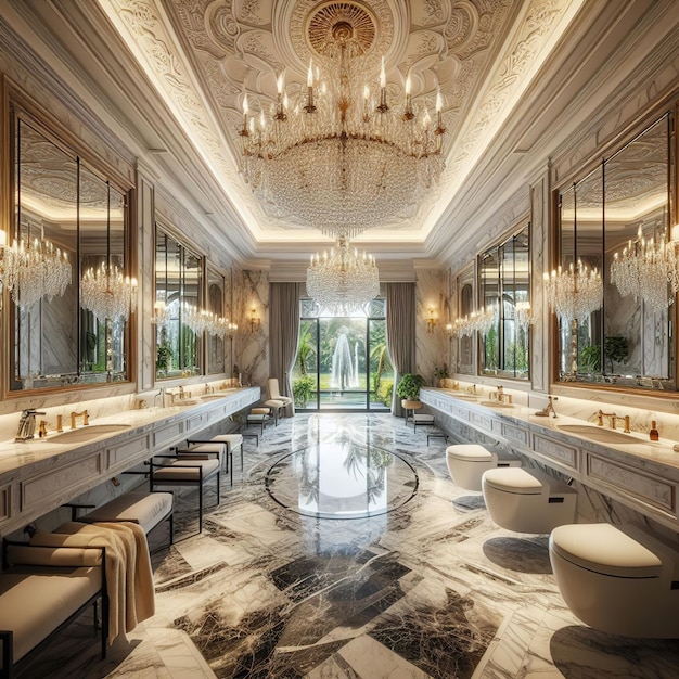 3 d render of luxury bathroom with marble and tile