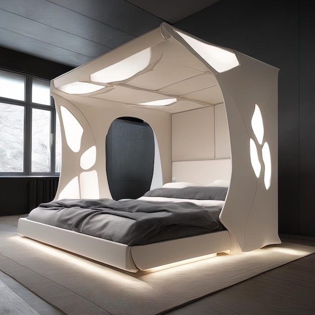 3 d render of a modern bedroom in a white and gray3 d rendering of a bedroom interior