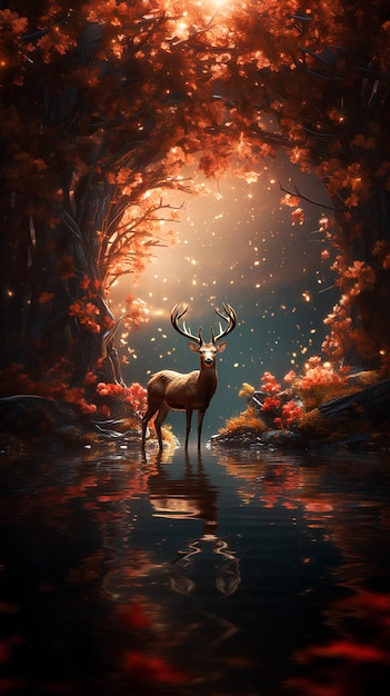 3 d rendered illustration of wild deer in forest with big horns