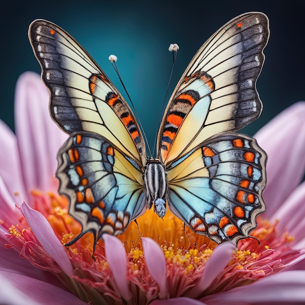 3 d rendering of a butterfly on a flowera butterfly with a beautiful colorful flower