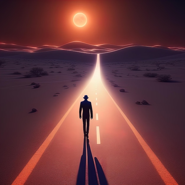 3 d rendering of a man walking in a desert3 d rendering of a man walking in a desertbusinessman stan