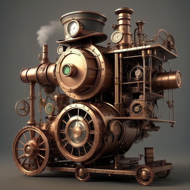 3 d rendering of steam engine with steam locomotive on dark background3 d rendering of steam engine