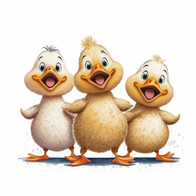 -3 Happy Ducks Cartoon Drawing Illustration Digital Duck