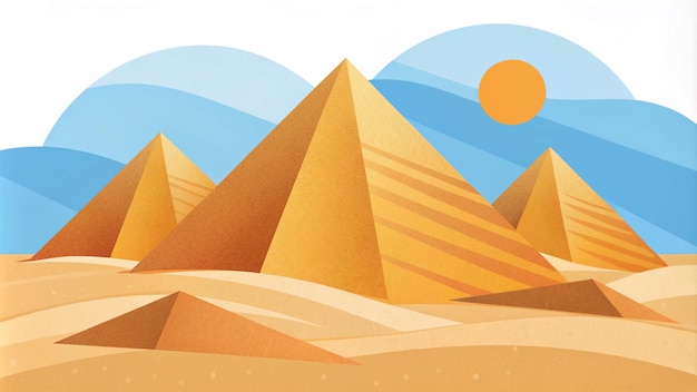 3 Pyramids of Egypt grain illustration style