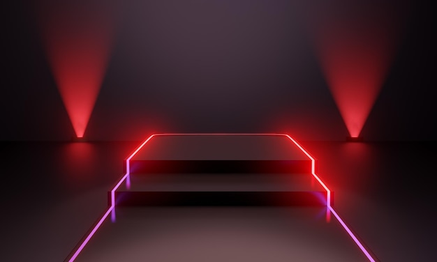 3 Step Red futuristic pedestal with red light for display Blank step podium for product 3d rendering illustration