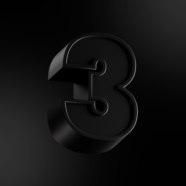 3 three number 3d rendered black character