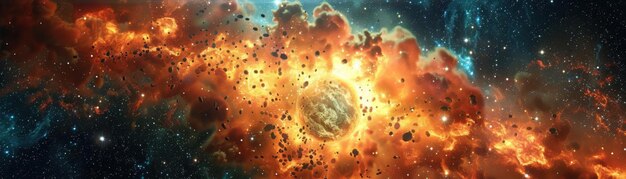 Photo 3 vibrant 3d cartoon depicting a massive explosion in a distant galaxy