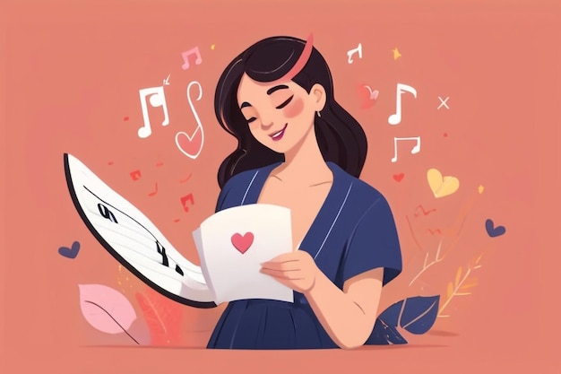 30 Design a vector of a character creating a selflove melody with positive notes