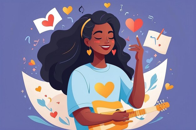 30 Design a vector of a character creating a selflove melody with positive notes