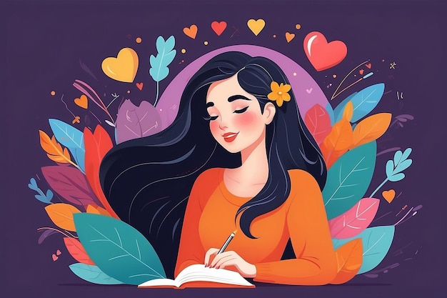 30 Design a vector of a character creating a selflove melody with positive notes