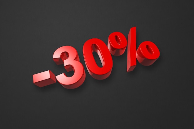 30 off discount offer 3D illustration isolated on black Promotional price rate