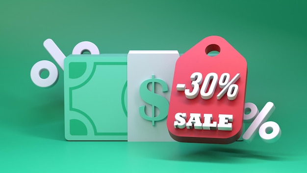 30 percent discount tag Sale concept 3d render