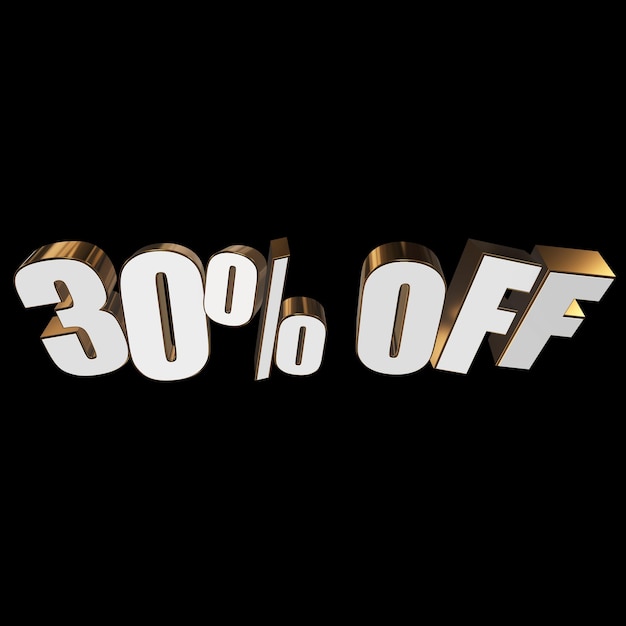 30 percent off 3d letters on black background