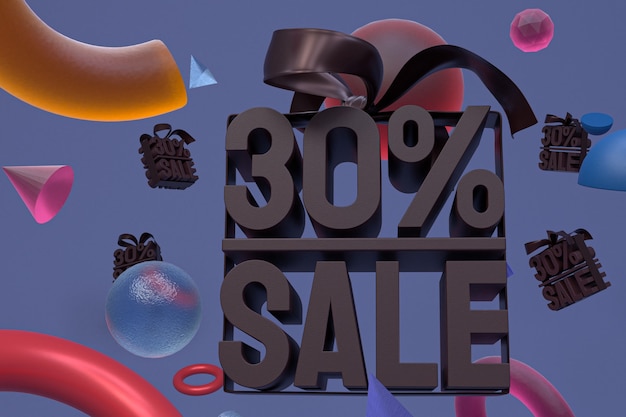 30% sale with bow and ribbon 3d design on abstract geometry background