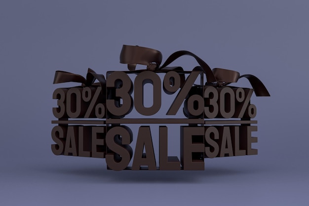 30% sale with bow and ribbon 3d design on empty background