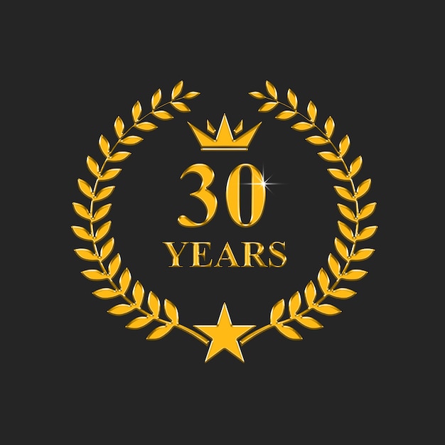 30 years logo with a crown on a black background