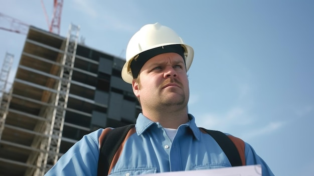 30s male caucasian Civil Engineer with determined face at construction site Generative AI AIG21