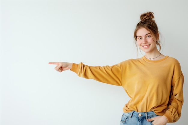 Photo 30s woman with introduce gesture