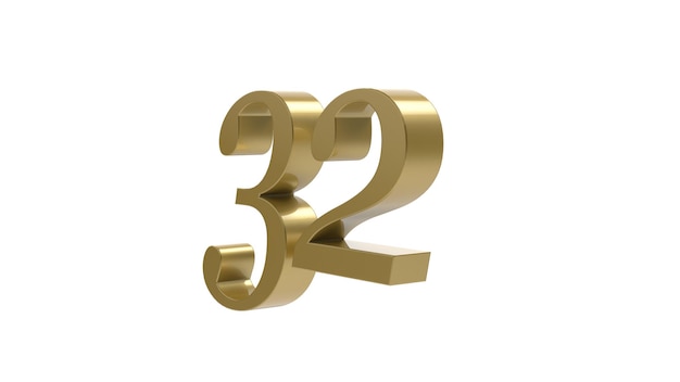 32 gold number 3d illustration rendering