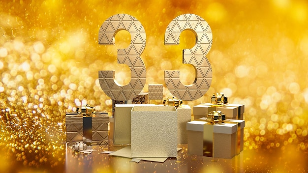 The 33 and gold gift box on bokeh for marketing or sale promotion 3d rendering