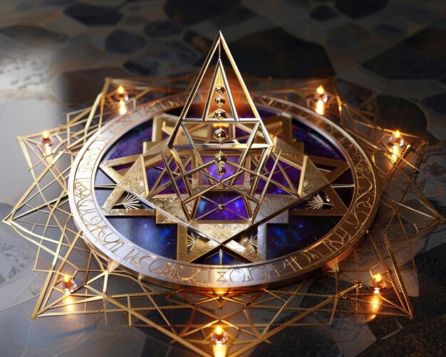 Photo 34 mystical occult 3d render of levitating sacred symbolic geometry