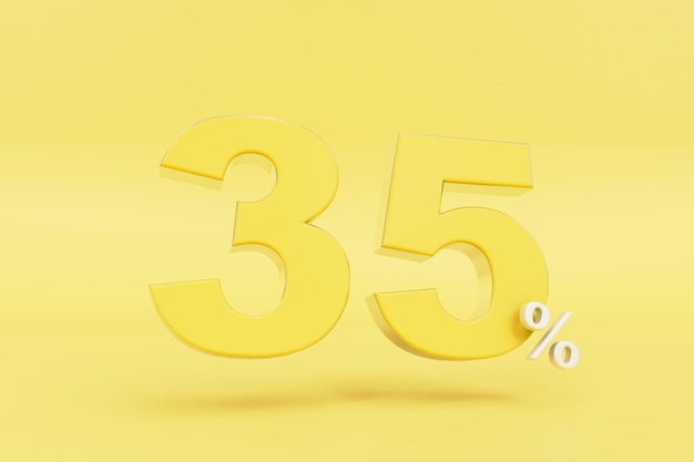 35 percent discount yellow digit 35 and white percent on a yellow background 3D render