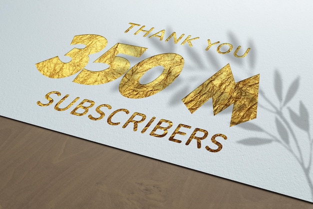 350 Million subscribers celebration greeting banner with Golden Paper design