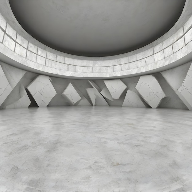 360 degree spherical seamless vr panorama Abstract empty white interior with three stands installat