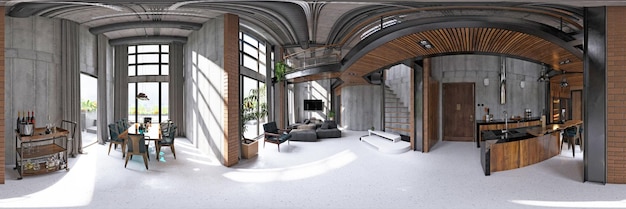 360 panorama of the living interior 3d render