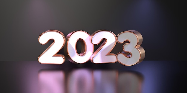 3D 2023 new year gold white abstract background black