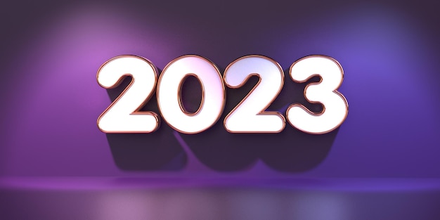 3D 2023 new year gold white abstract background purple