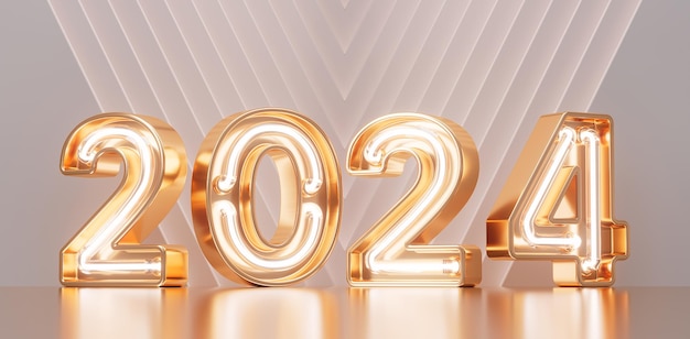 3d 2024 New Year numbers with glowing lights Luxury greeting background 3d illustration