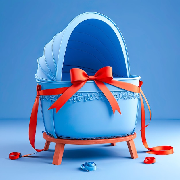 A 3D 4k styel Baby Crriage Vintage Blue and Orange Baby Pram Baby Stroller in Ruffle Design