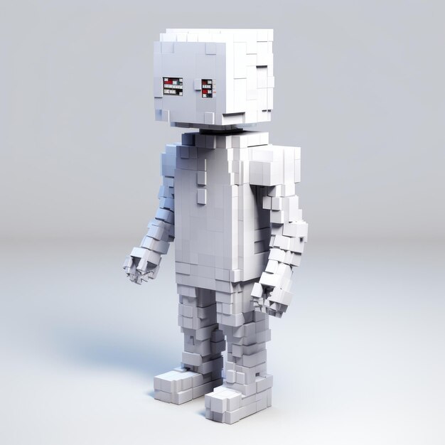 3d 8 Bit Pixel Cartoon Suit Full Body White Background