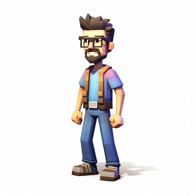 3d 8bit Pixel Cartoon Of Adult Andrew In White Background