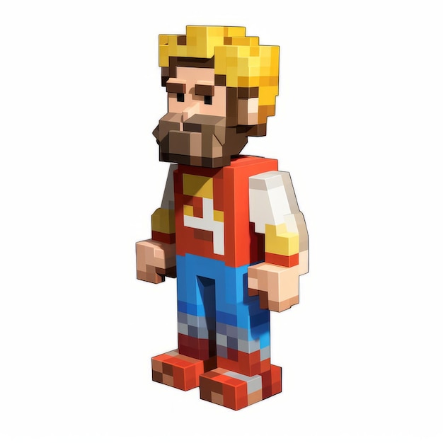 3d 8bit Pixel Cartoon Of Adult Henry Against White Background