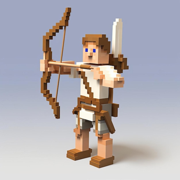 3d 8bit Pixel Cartoon Of W Archery White Background