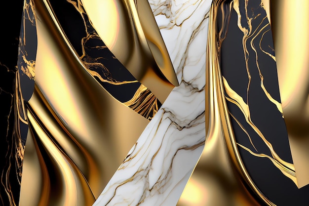 3d abstract background black and gold waves Generative AI