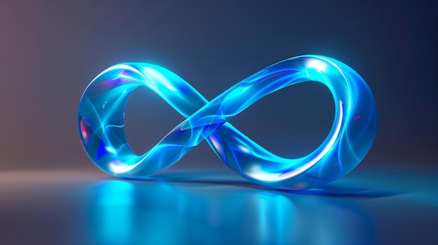 3D abstract background featuring a looping neon symbol sign emitting a vibrant blue glow