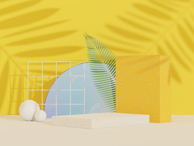 3d abstract background Terrazzo podium for product presentation and brand advertising with shadow of leave. Empty scene for mock up.