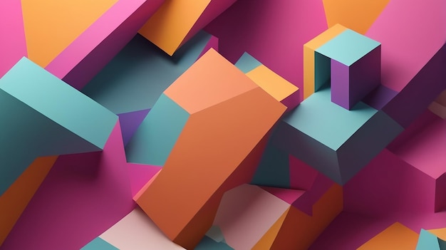 3D Abstract Background with Bright Multicolored Wall with Geometric Shapes