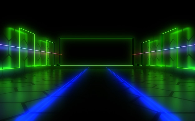 3D abstract background with neon light. 3d illustration