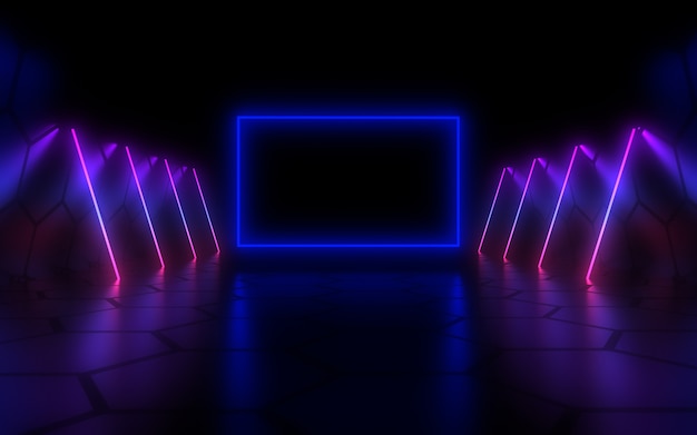 3D abstract background with neon light. 3d illustration